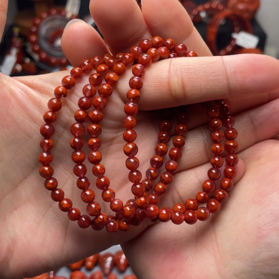 【闪购商品】未镶嵌5mm火焰纹牛血红多圈南红玛瑙