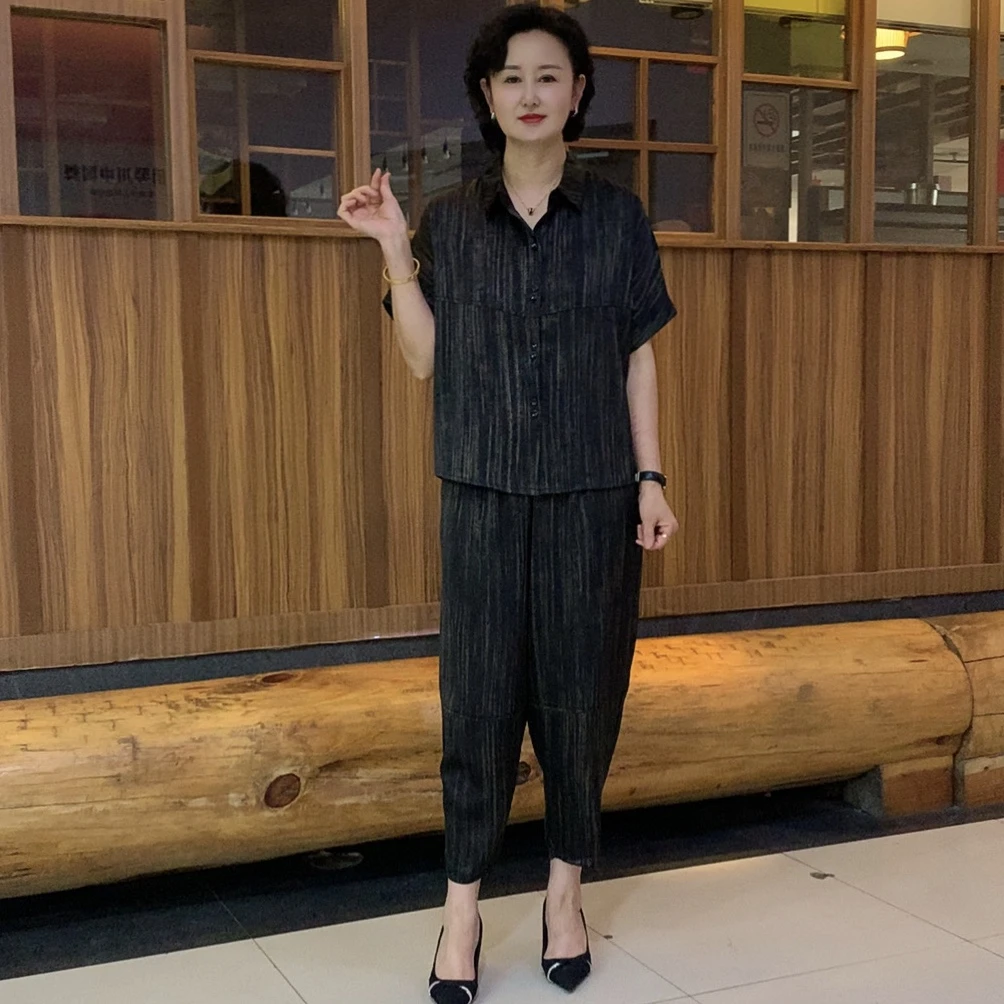 夏季新款气质显瘦时尚大码休闲复古百搭宽松薄款妈妈装