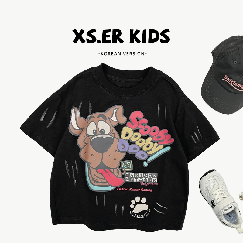 【小首尔】2025夏季儿童时尚韩版宽松圆领卡通印花短袖T恤HBB7340