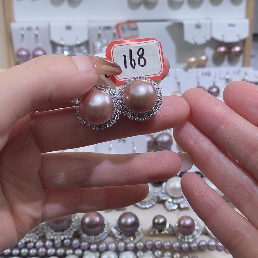 淡水珍珠耳饰银S925镶嵌w13.2银针