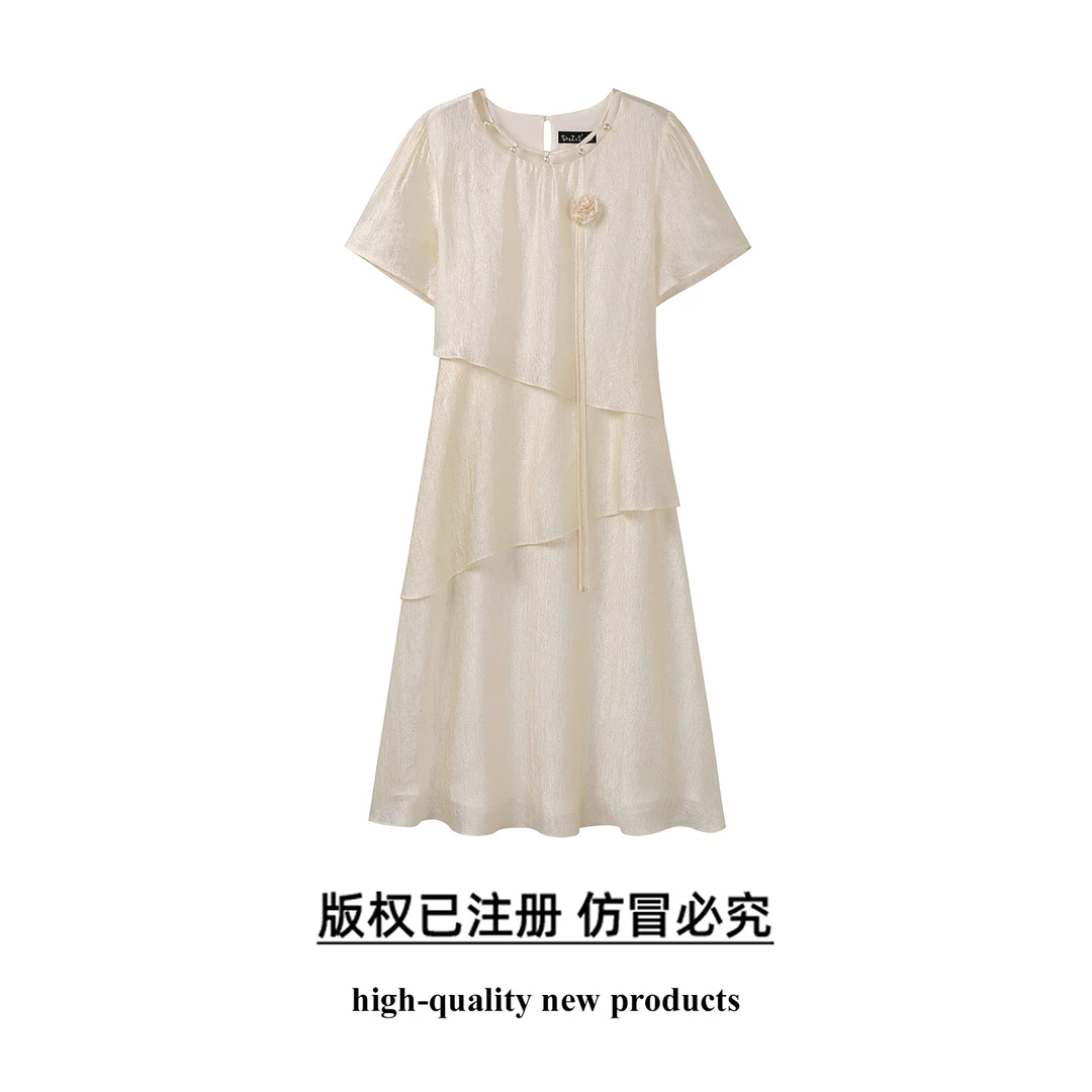 【奢姿】大码女装2025夏季减龄立体小花圆领连衣裙胖妹妹时尚裙子