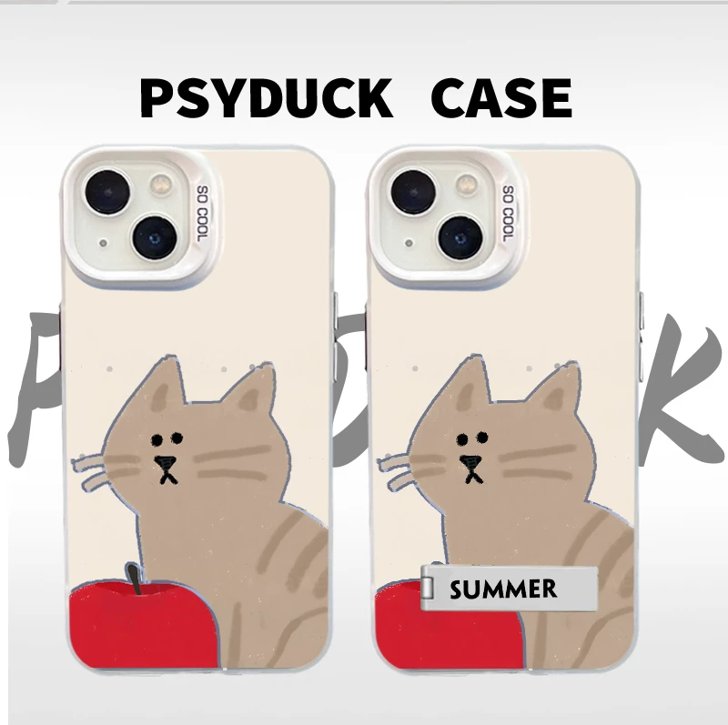 适用苹果华为一加小米苹果猫彩银白底卡通动漫防摔手机壳