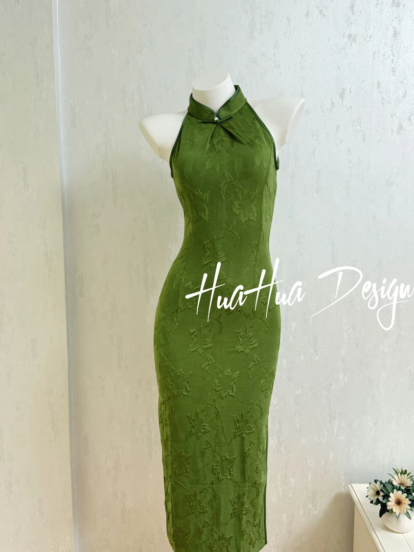 【东方美人】重工春秋夏款短袖无袖挂脖旗袍修身显身材复古旗袍日常