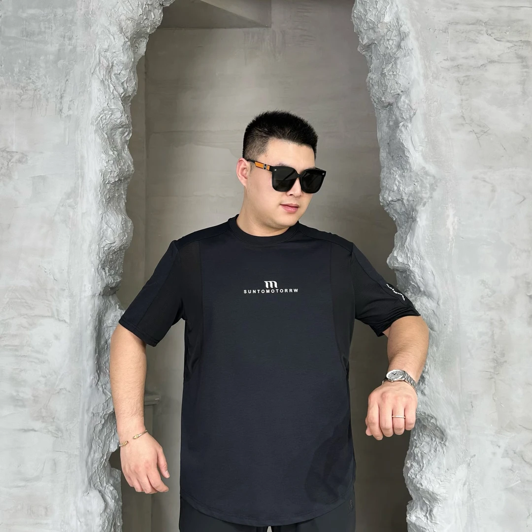 胖语大码男装 2025年夏季新款户外针织拼接冰丝网眼短袖79017#S