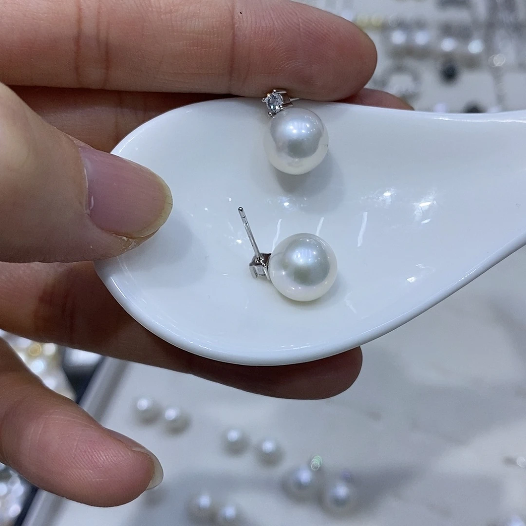 耳饰银S925镶嵌淡水珍珠