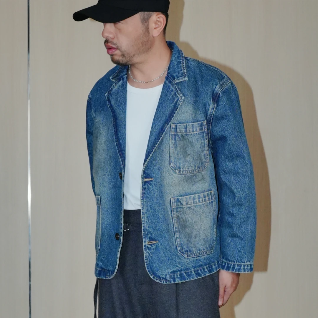 TIAS水洗蓝廓形牛仔西装夹克外套T235601【25AW】