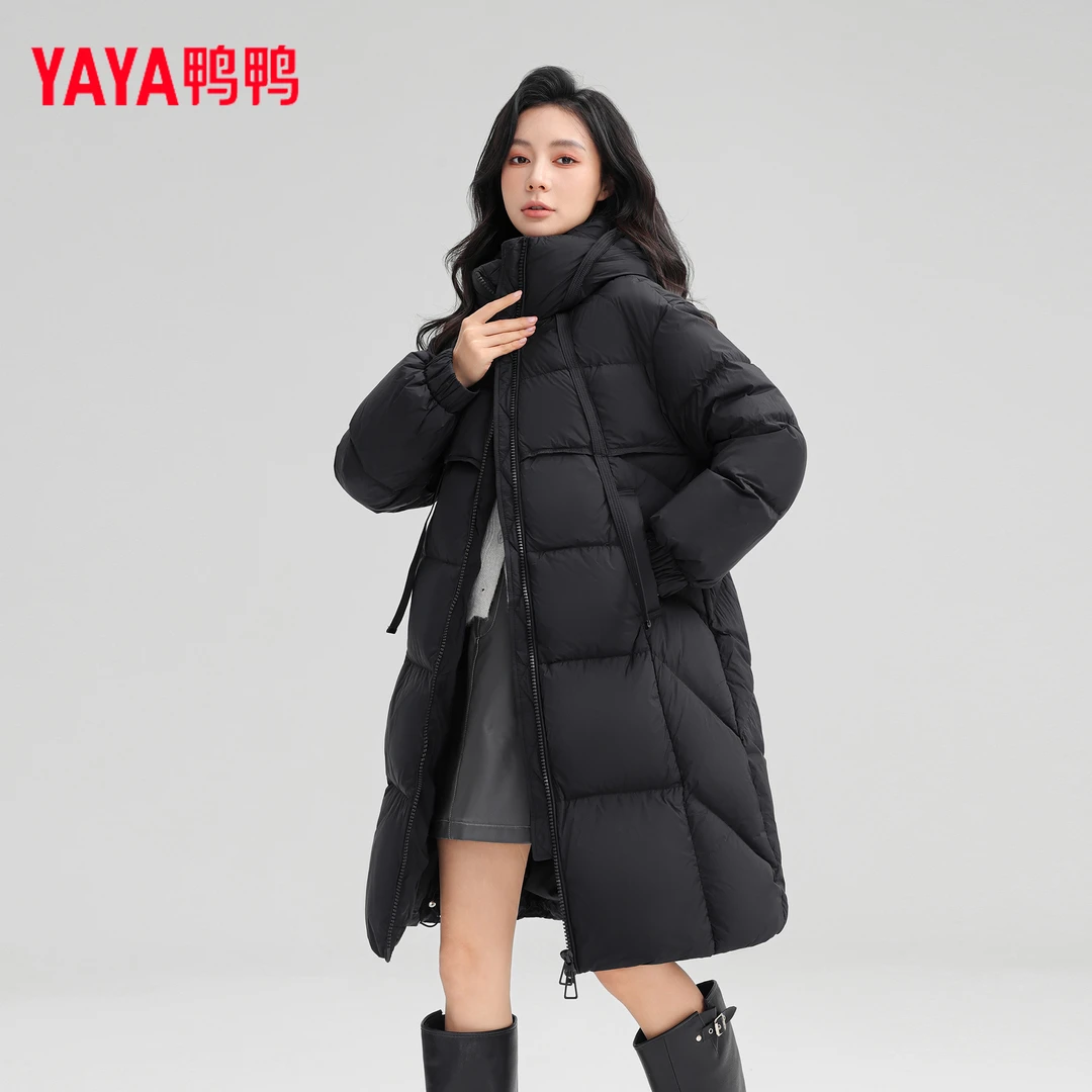 鸭鸭冬季中长款羽绒服女款2024新款高端连帽泡芙感加厚羽绒外套女