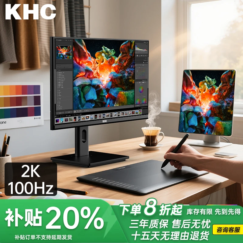 KHC 27英寸2K100HZ电脑显示器办公设计护眼窄边显示屏幕商用台式