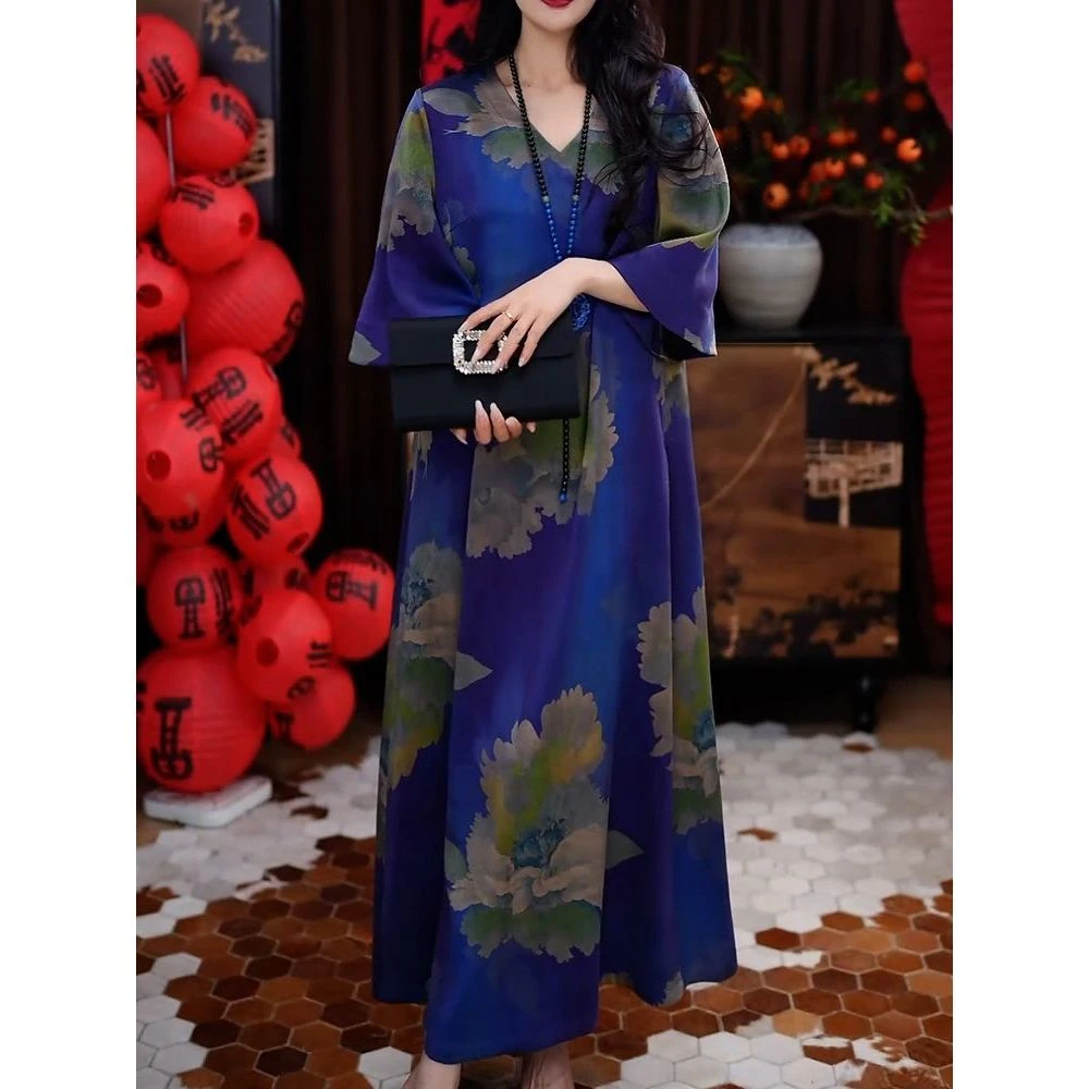 高档复古典雅国风气质连衣裙女2025春季新款轻奢洋气简约显瘦长裙