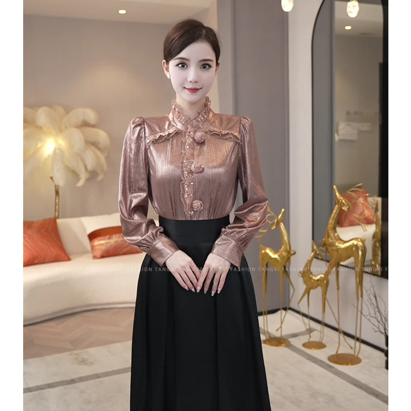 唐熹现货2025春秋新款【LT-C998】气质高级感优雅香槟色衬衫上衣女