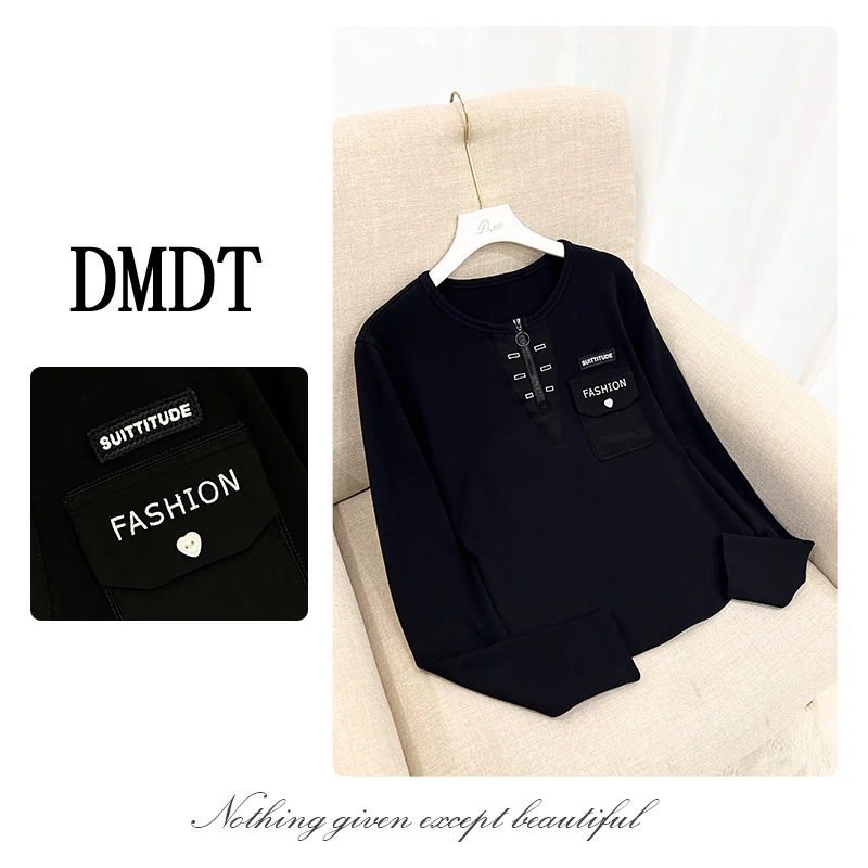 【DMDT潮牌】新品 “暖风之语”字母刺绣显瘦女休闲长袖时尚T恤3T4271
