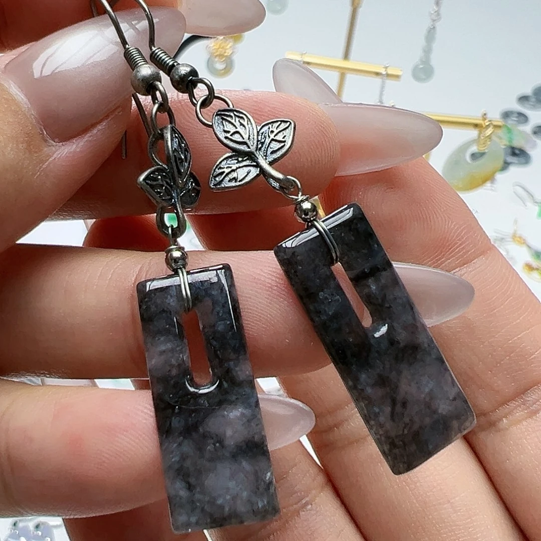 银S925镶嵌翡翠耳饰天然缅甸A货翡翠