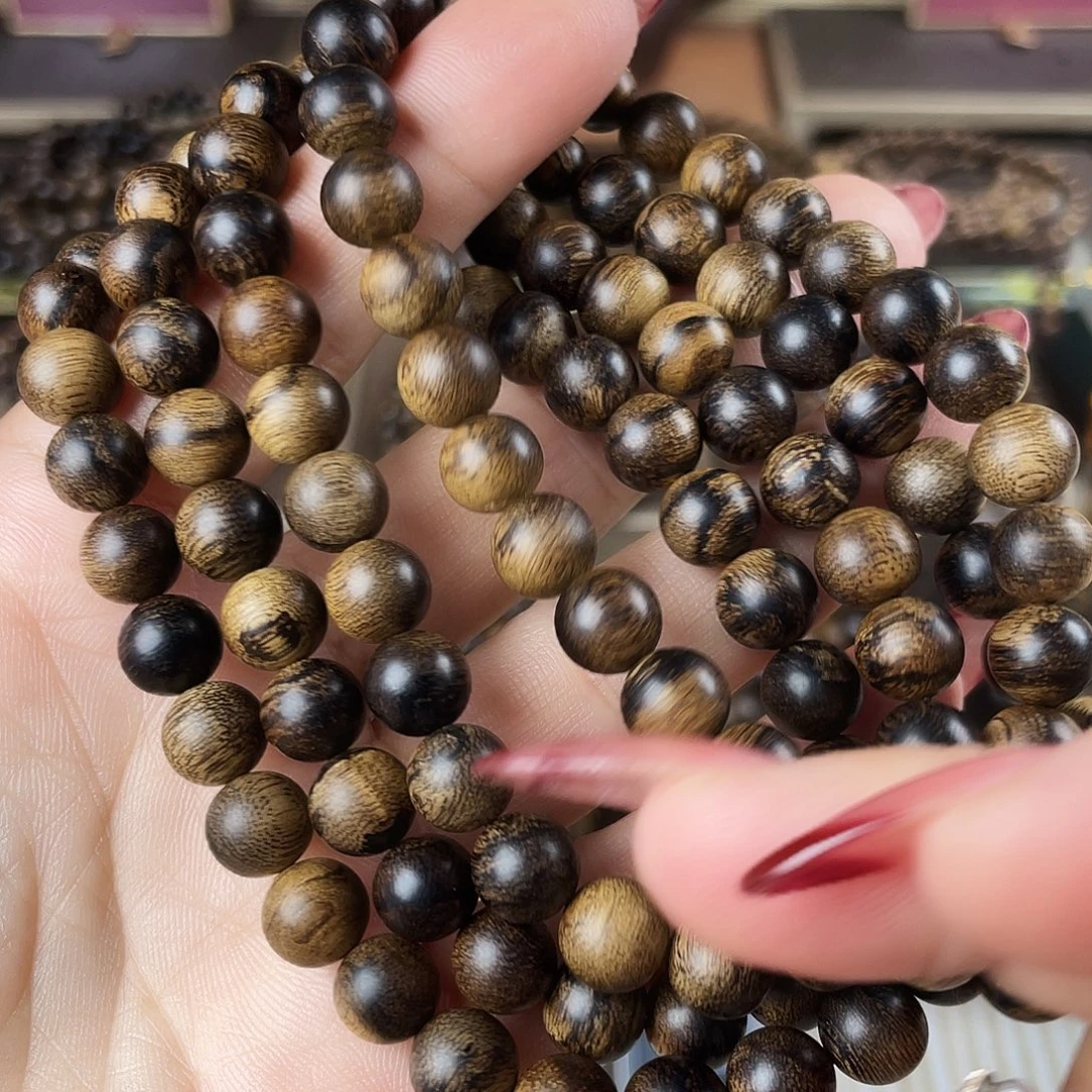 手串沉香越南芽庄老白棋玉化老料瘤疤虎斑0.8×108