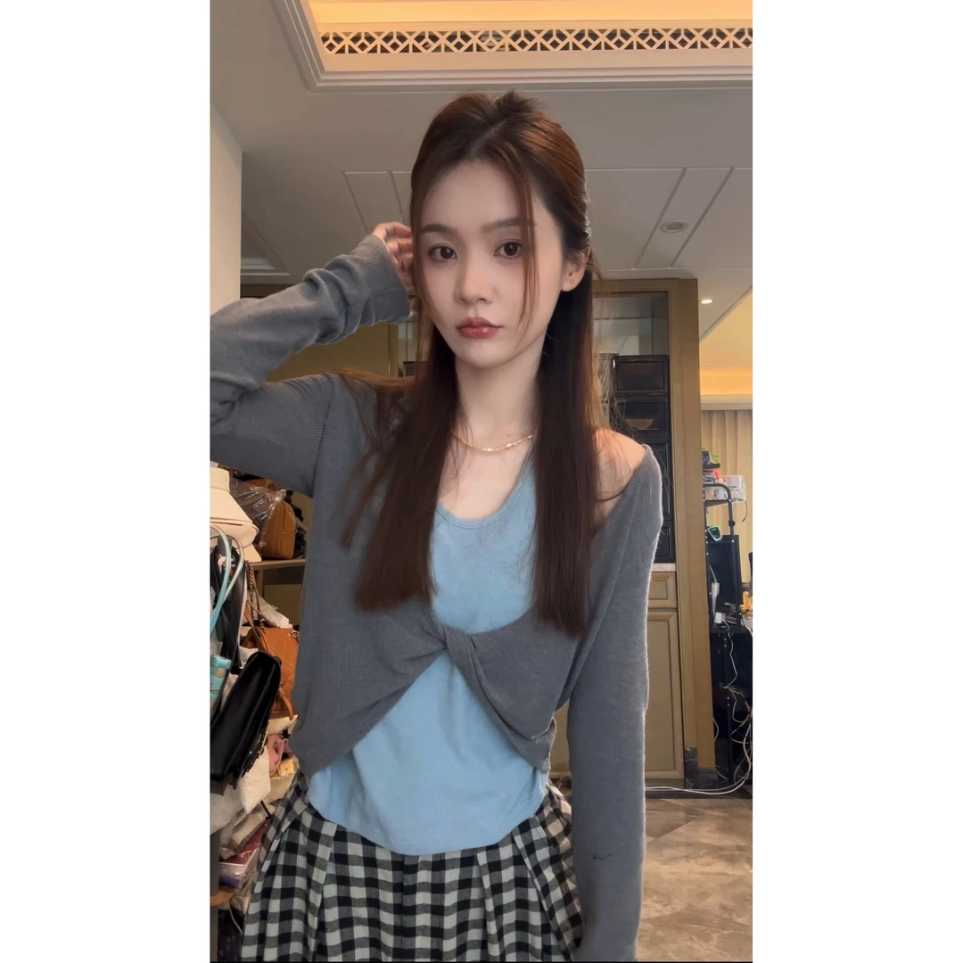 【挂脖假两件】早秋ins挂脖交叉假两件-CX1000