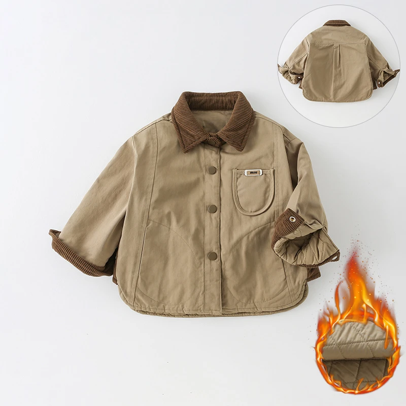 【仟与】儿童衬衫2024新款男童冬季时髦洋气工装棉服中小童外套
