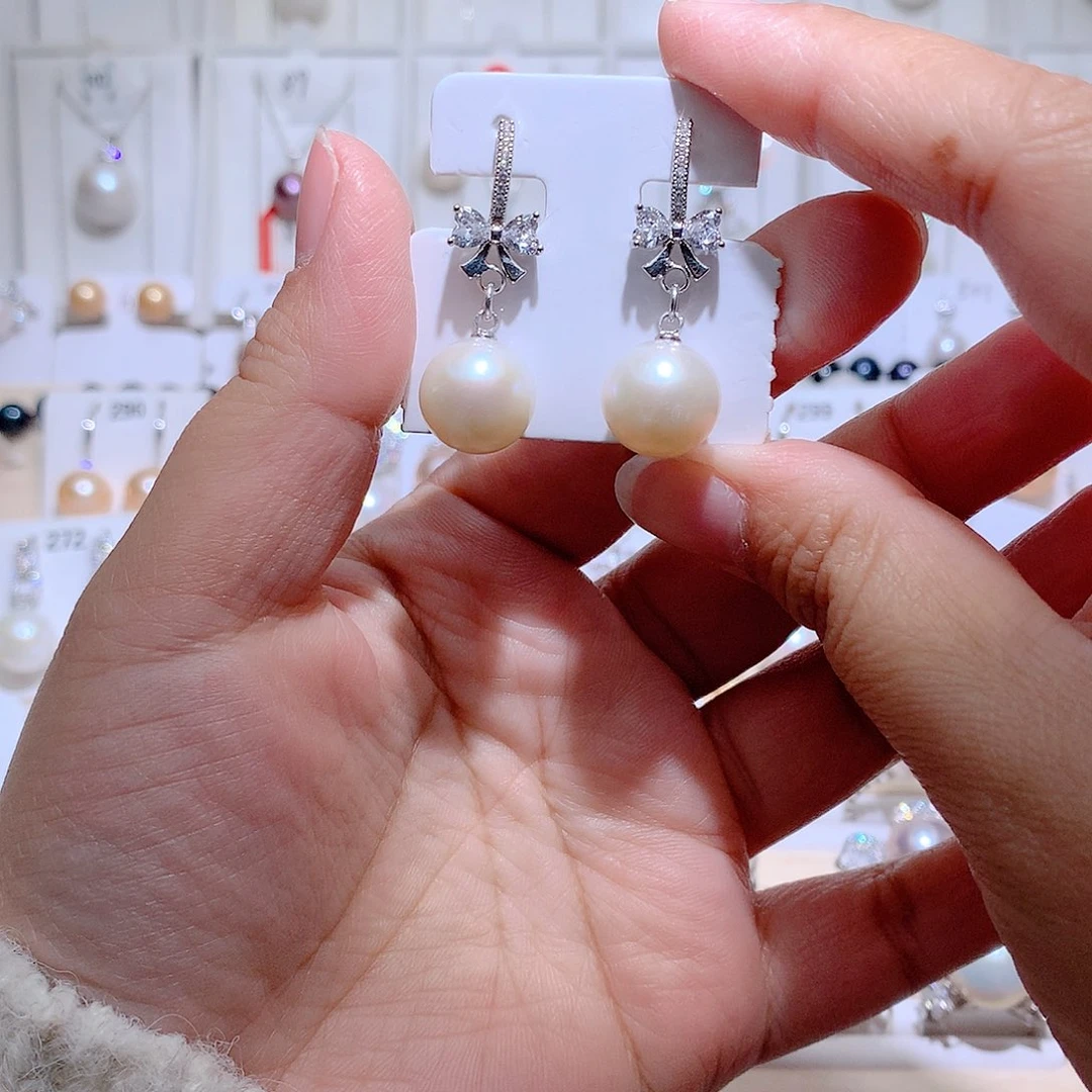 耳饰淡水珍珠银S925镶嵌CC12mm