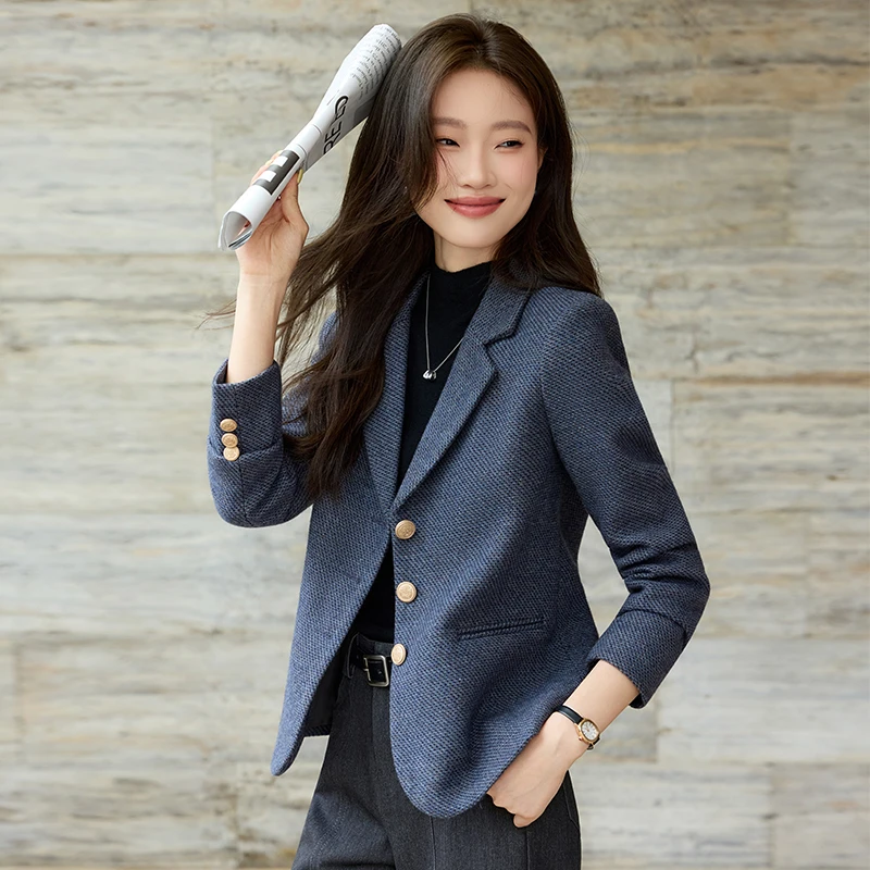 灰色千鸟格毛呢西装外套女2026新款小个子毛呢呢子休闲短款小西服