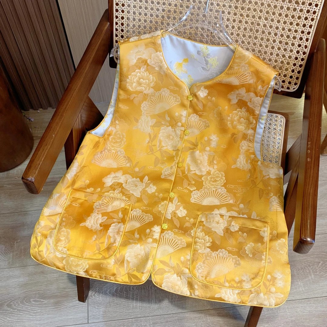 【牡丹玉扇】新中式国风提花刺绣马夹上衣外套双面双穿女