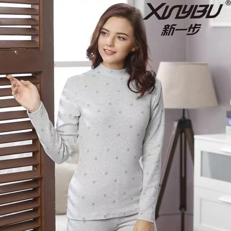【看编码】舒绒棉内衣中老年半高领印花秋衣套装