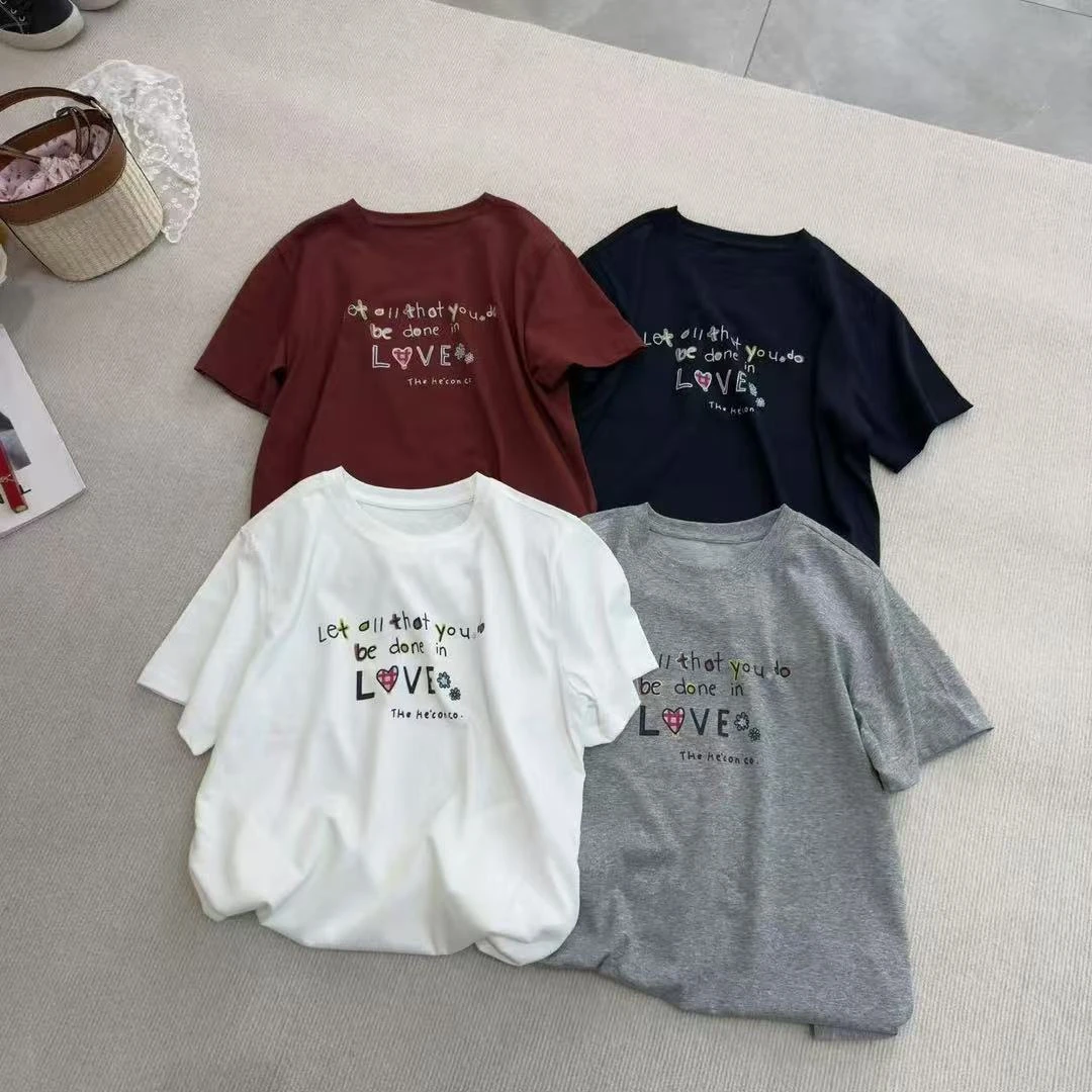 YYJ【LOVE】夏季冰感雪花棉透气无感印花百搭吸汗T恤气质短袖女士