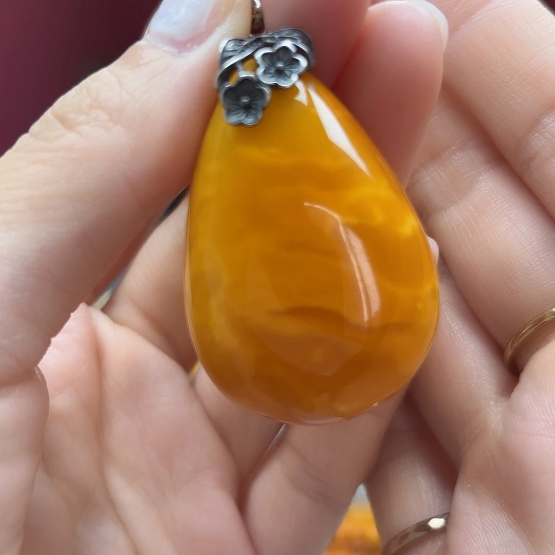 银S925镶嵌吊坠(不含链)蜜蜡吊坠
