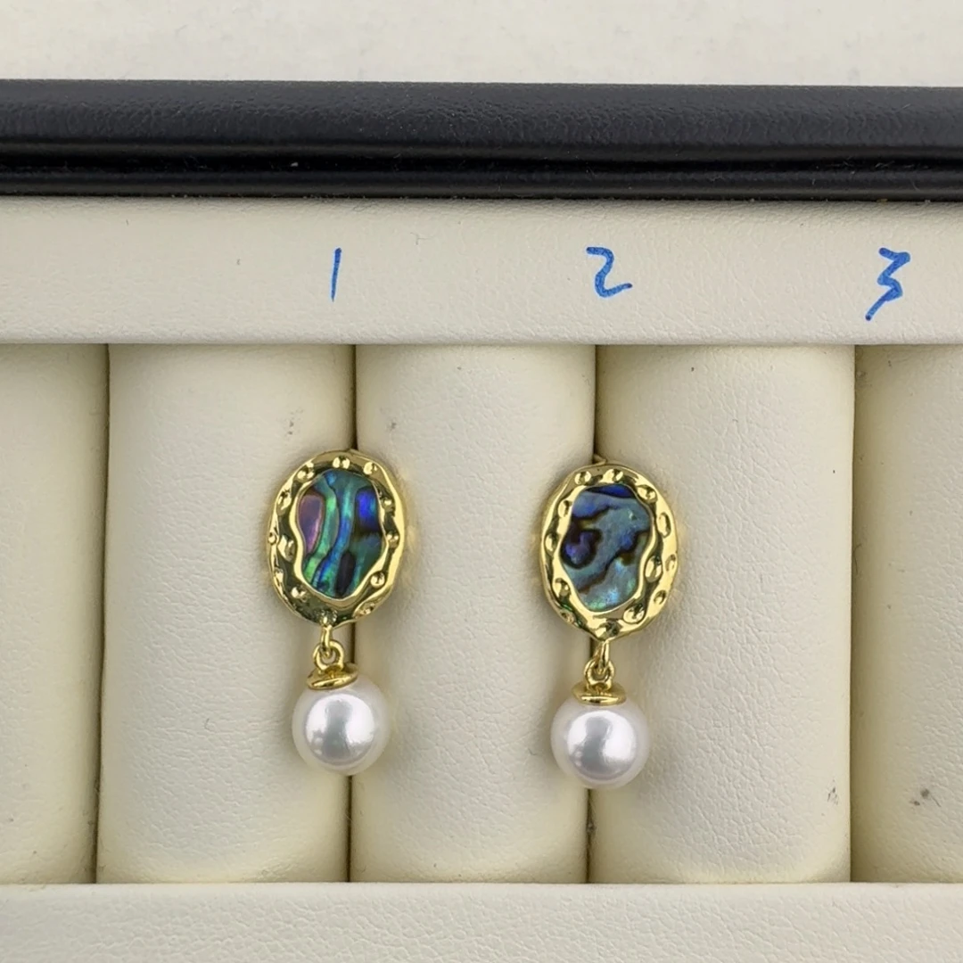 海水珍珠耳饰银S925镶嵌akoya正圆冷白光耳坠7.3-7.4mm