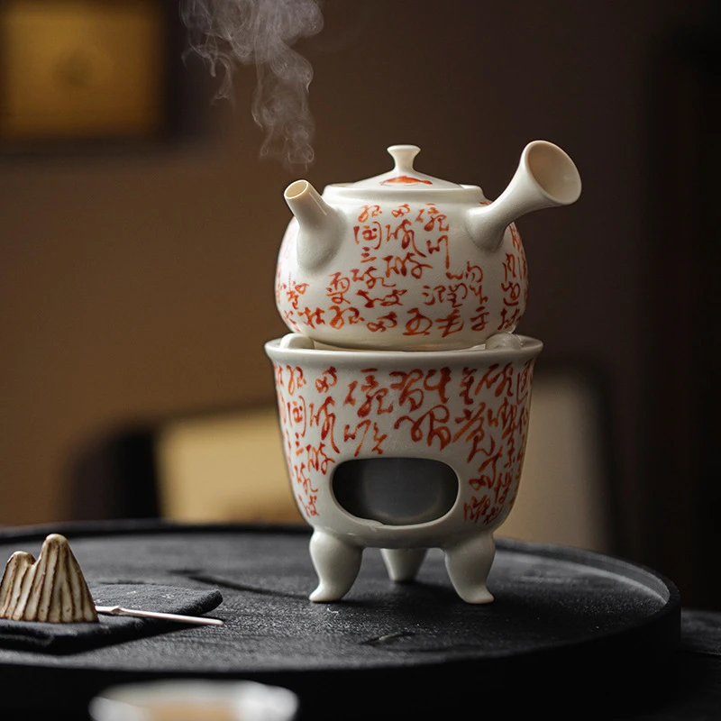 陌堙苏打釉陶泥煮茶套装提梁壶侧把壶小风炉酒精碳炉围炉煮茶家用