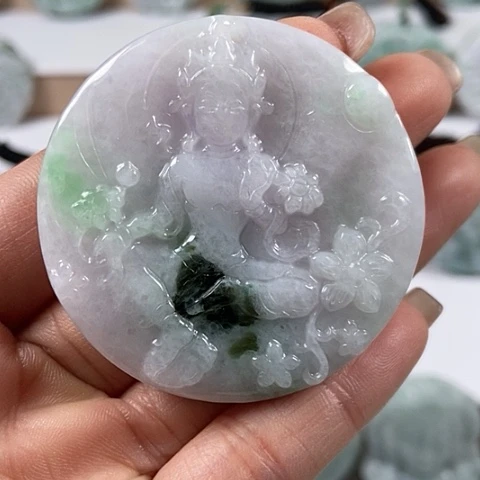 翡翠颈饰未镶嵌山水观音两面工福利