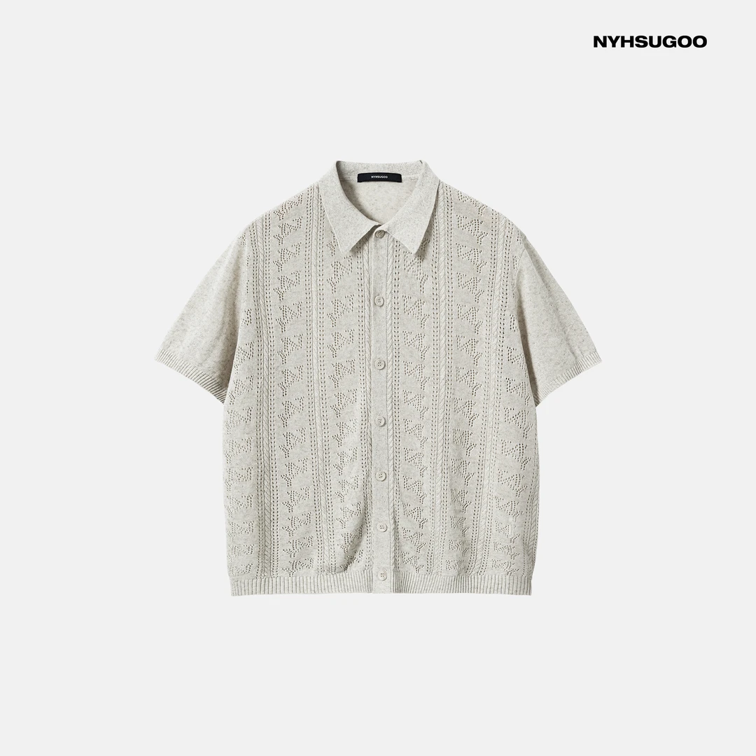 NYHSUGOO/南乙夏季新品亚麻天丝镂空设计透气14针织3730短袖开衫
