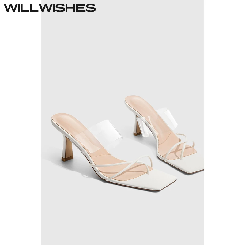 「以琳」王玎女鞋2025春夏新款时尚拖鞋透明一字带水晶跟凉鞋