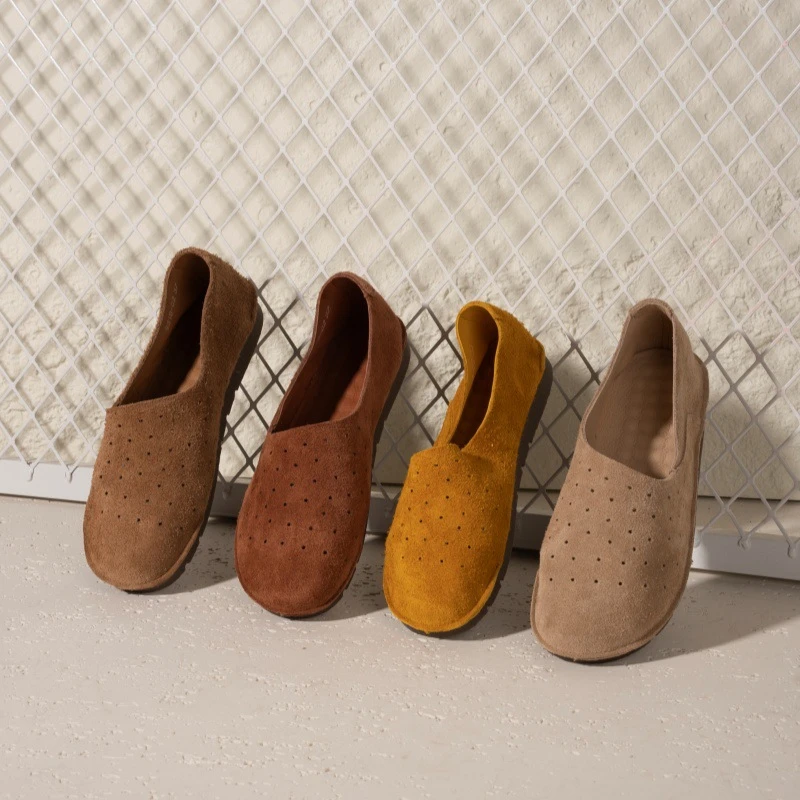 手工真皮凉鞋女复古镂空单鞋夏季软底软皮奶奶鞋平底透气洞洞鞋子