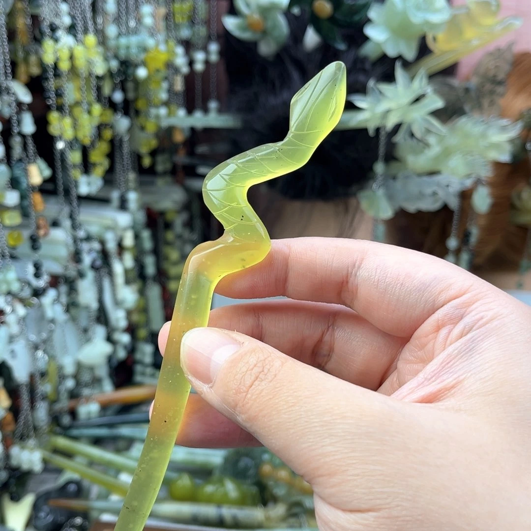 蛇纹石玉发饰未镶嵌长度17厘米左右