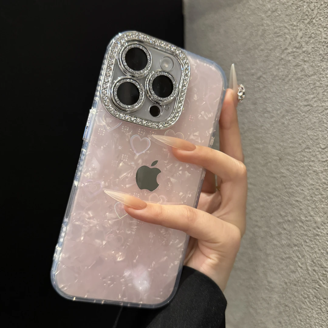 新款爱心贝壳纹适用苹果16promax手机壳时尚iPhone15轻奢14创意13