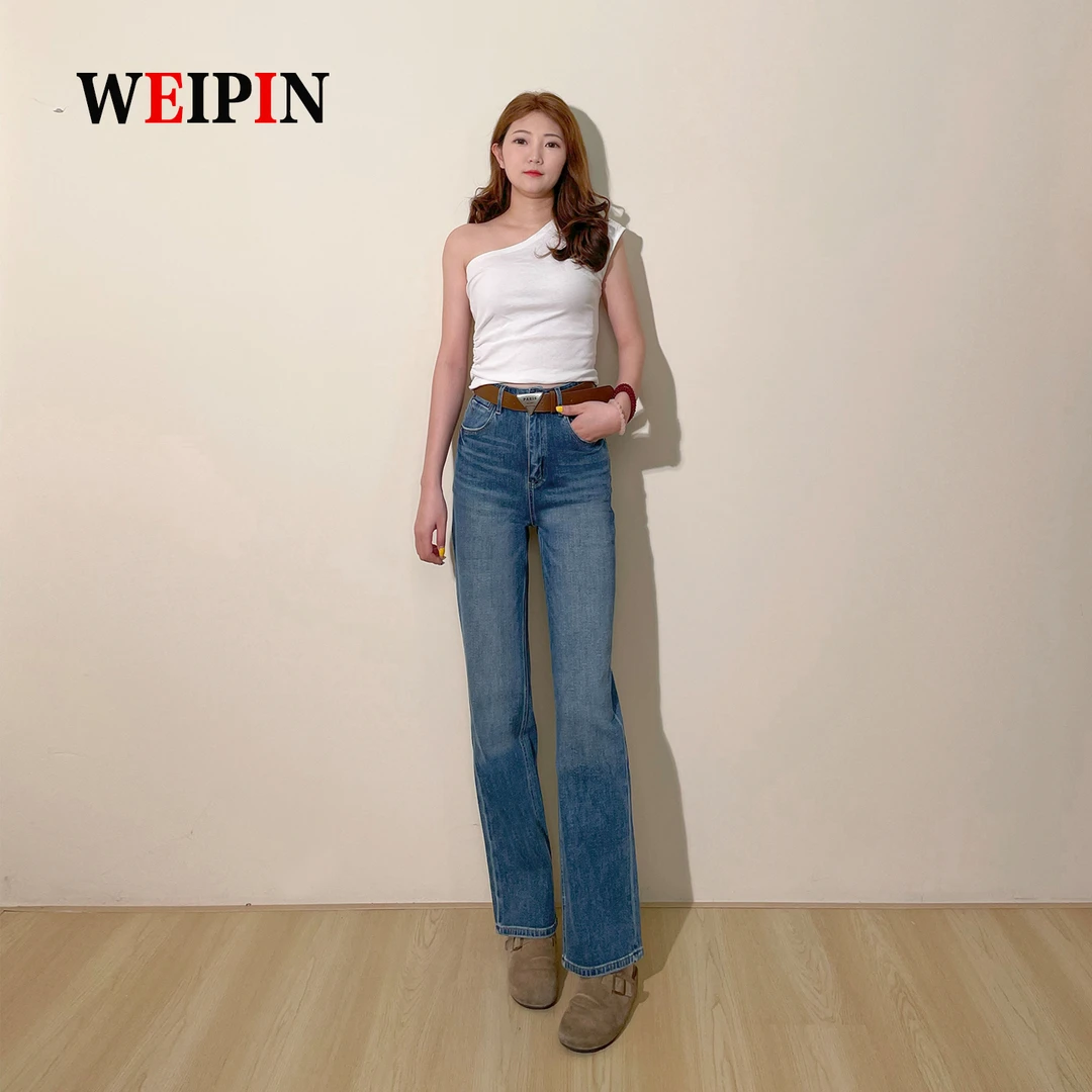 直筒牛仔裤女蓝色2025新款秋季显瘦显高港风大牌宽松高腰烟管百搭