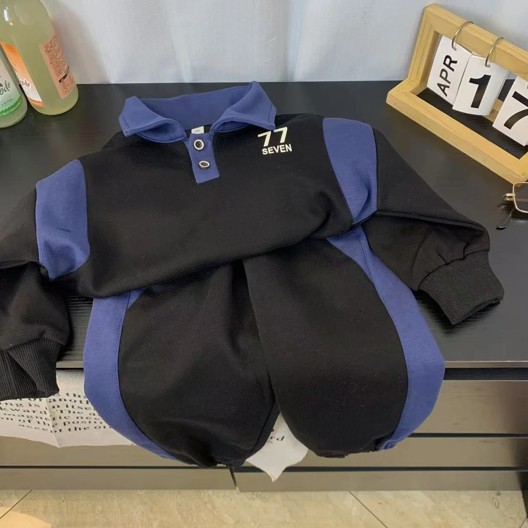 春秋款拼接色POLO运动套装 男宝儿童休闲套装