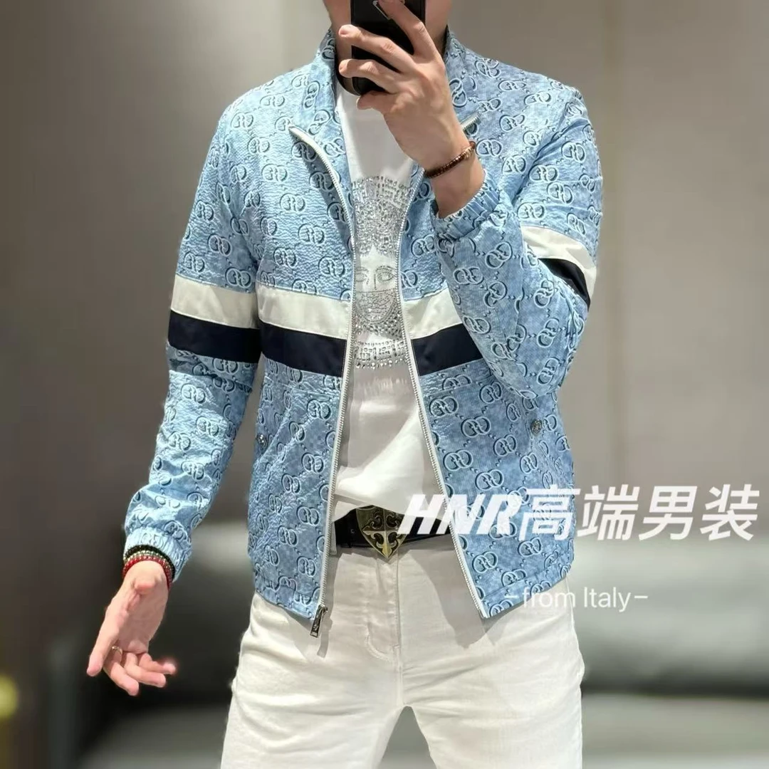 【雷迪·凯奇】品牌专卖全身满花Logo拼接工艺新款拉链夹克7018