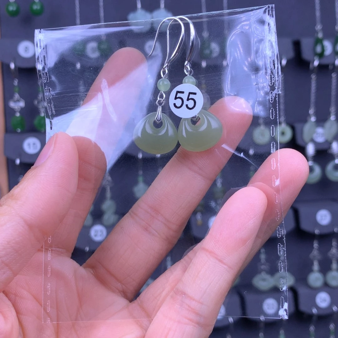 和田玉耳饰银S925镶嵌