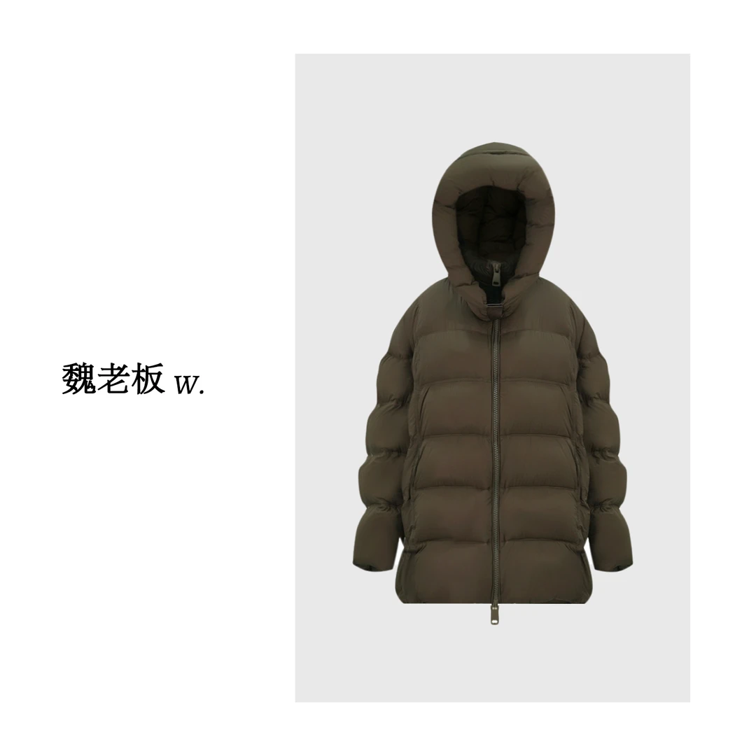W.Diva【暖栗】欧美风时尚百搭洋气衣服中长款连帽鹅绒服4C2912300