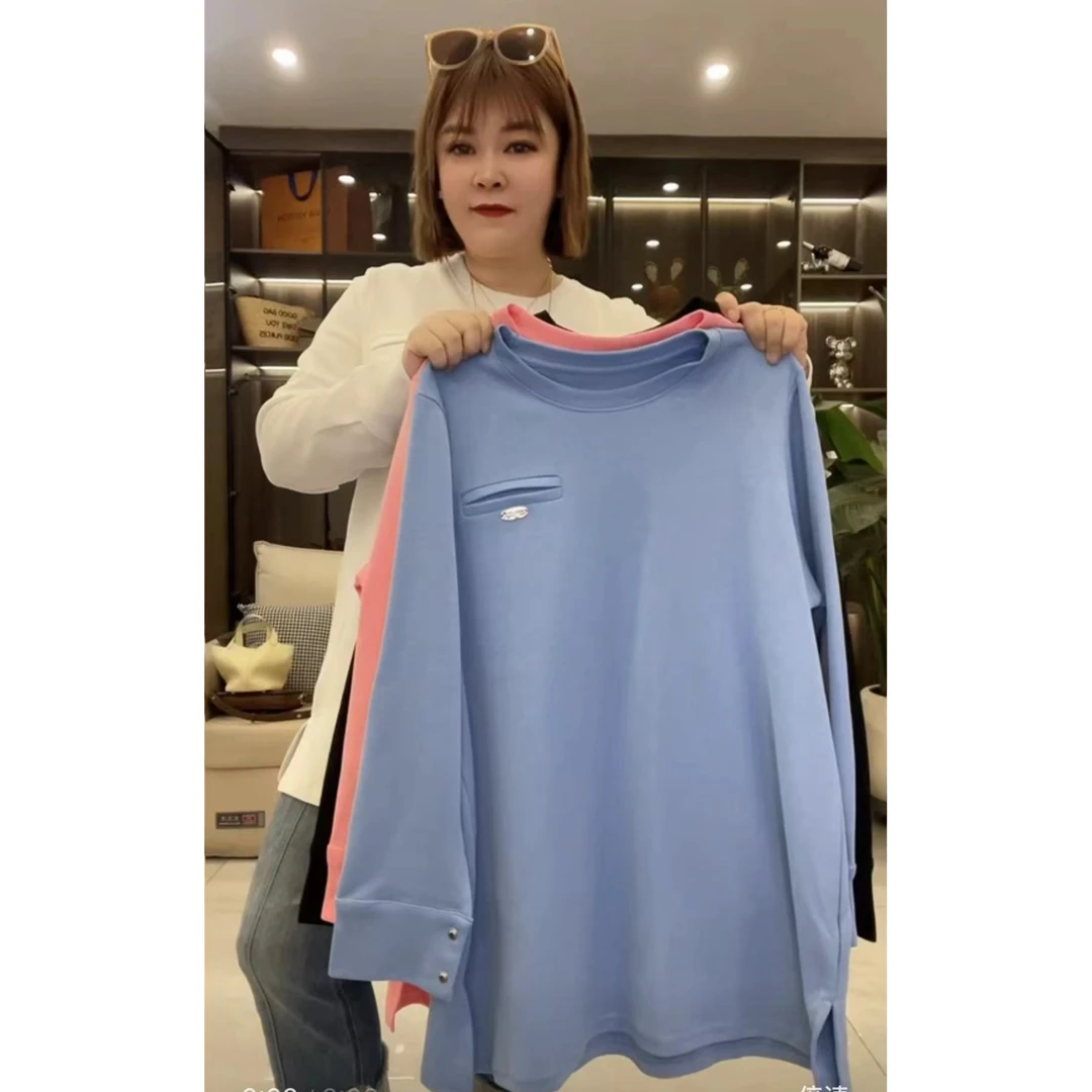 春季新款嘎嘎显瘦藏肉中长款长袖大衫大T