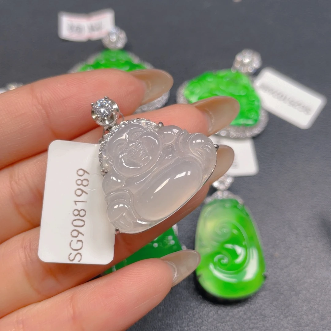 翡翠银S925镶嵌吊坠(不含链)