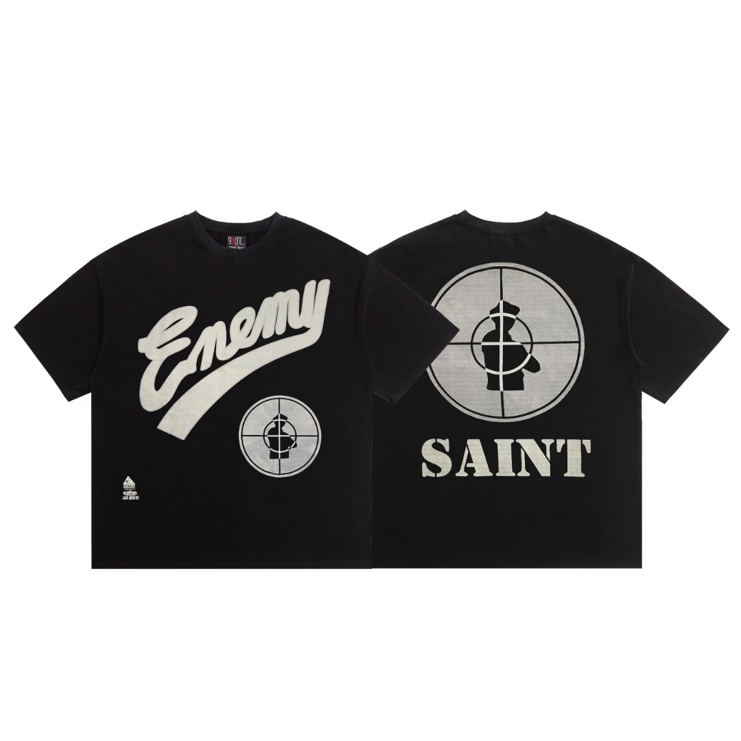 美潮Saint Michael复古直喷印花水洗做旧Vintage宽松短袖