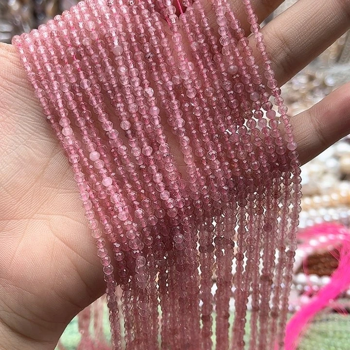 未镶嵌玛瑙/玉髓珠宝半成品一条3mm左右草莓晶刻面