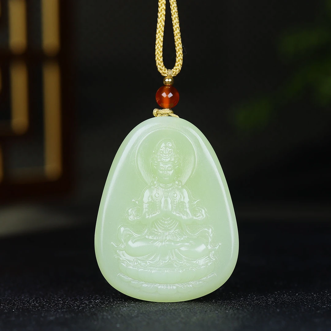 010226和田玉黄玉合掌观音挂件