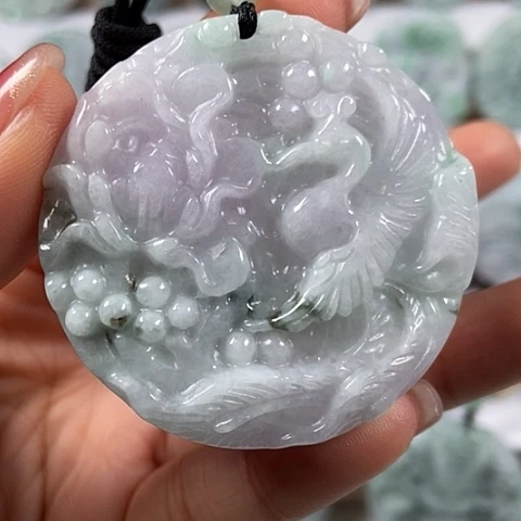 翡翠颈饰未镶嵌凤穿牡丹两面工福利