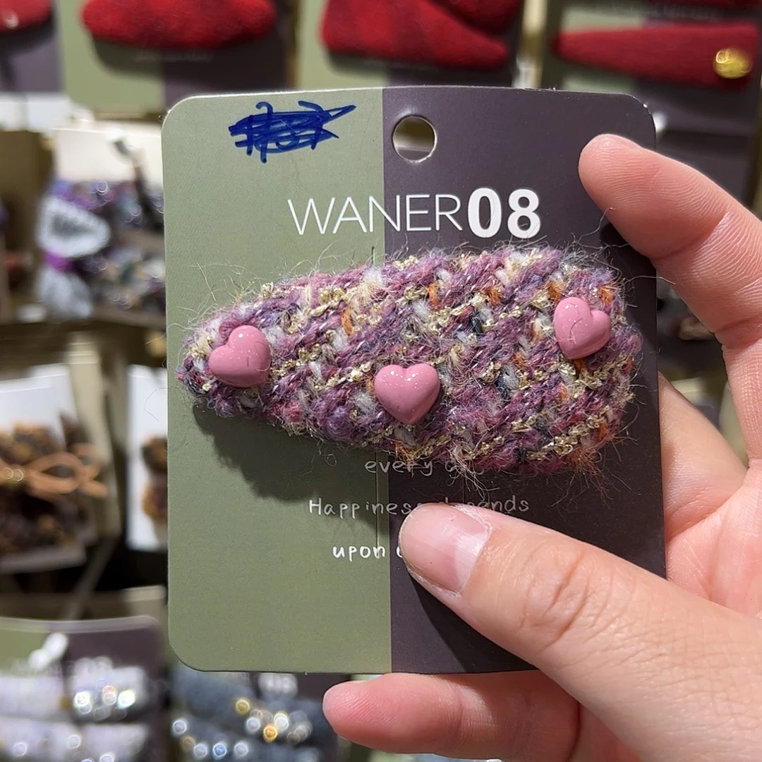 布艺非金属粉色爱心拜拜夹