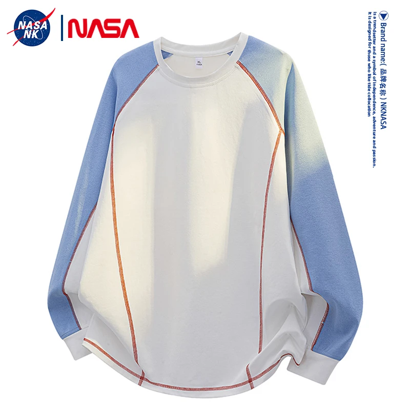 NASA联名美式高街校园风长袖t恤男士卫衣秋季青少年撞色休闲上衣
