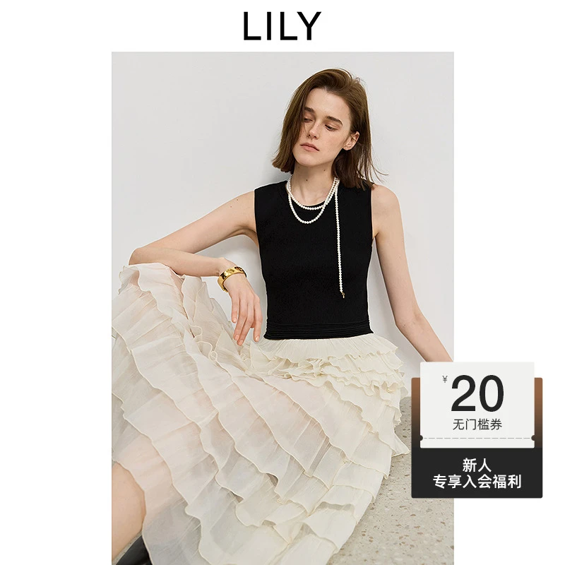 【一秒入夏】LILY2025夏季新款复古无袖背心蛋糕连衣裙125249V7T03
