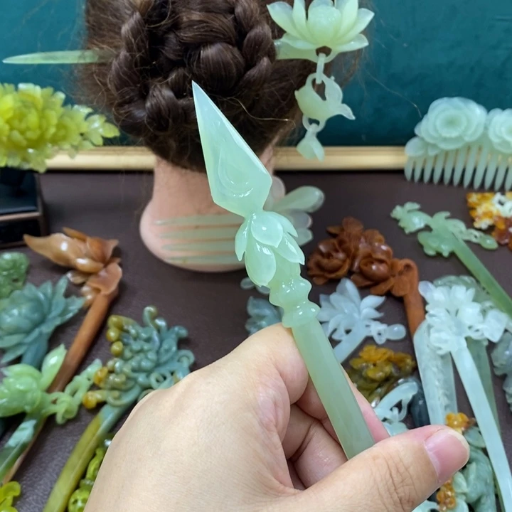 蛇纹石玉发饰未镶嵌爱****鱼