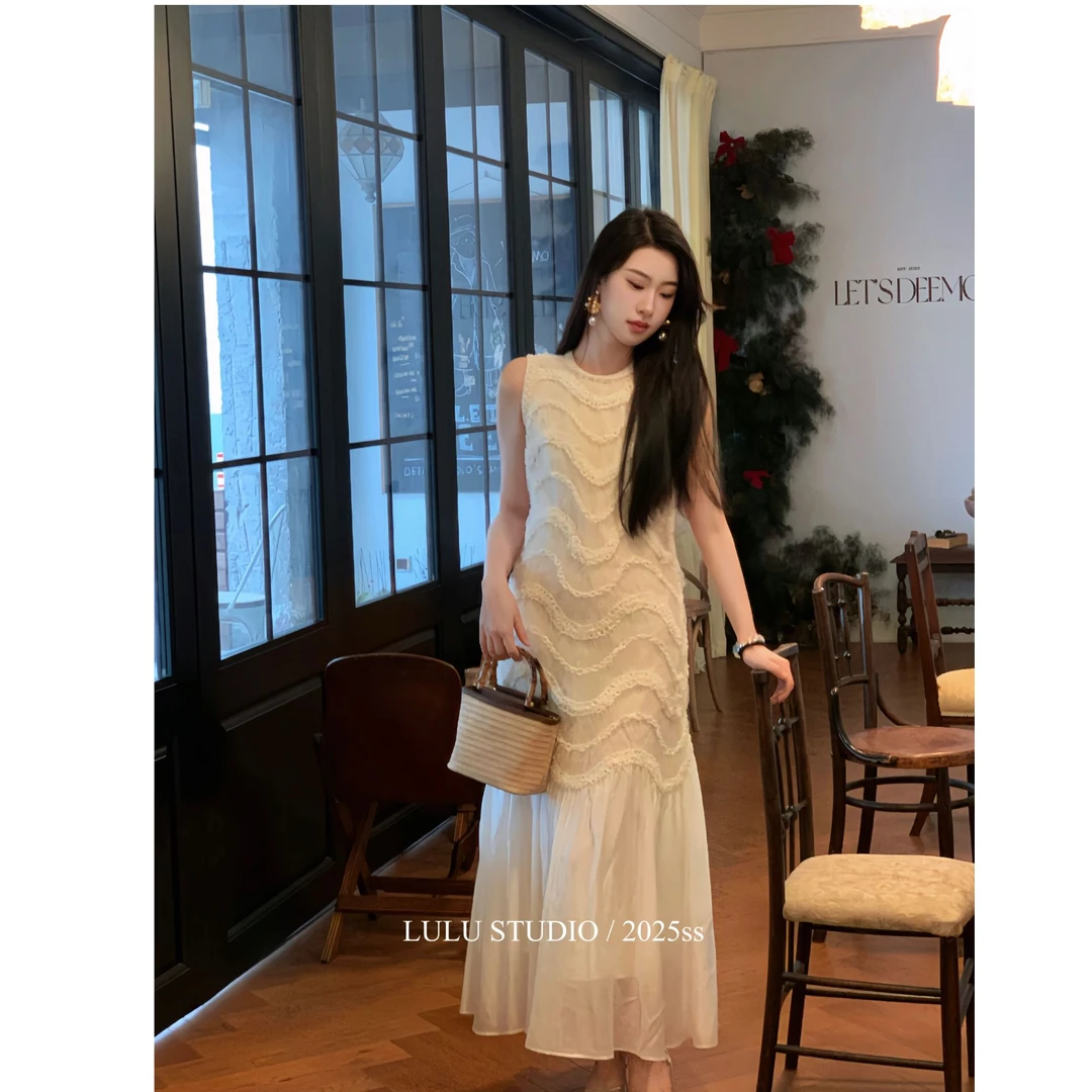 【璐璐专属】新款春夏连衣裙蕾丝鱼尾小众设计师无袖长裙 YB25318
