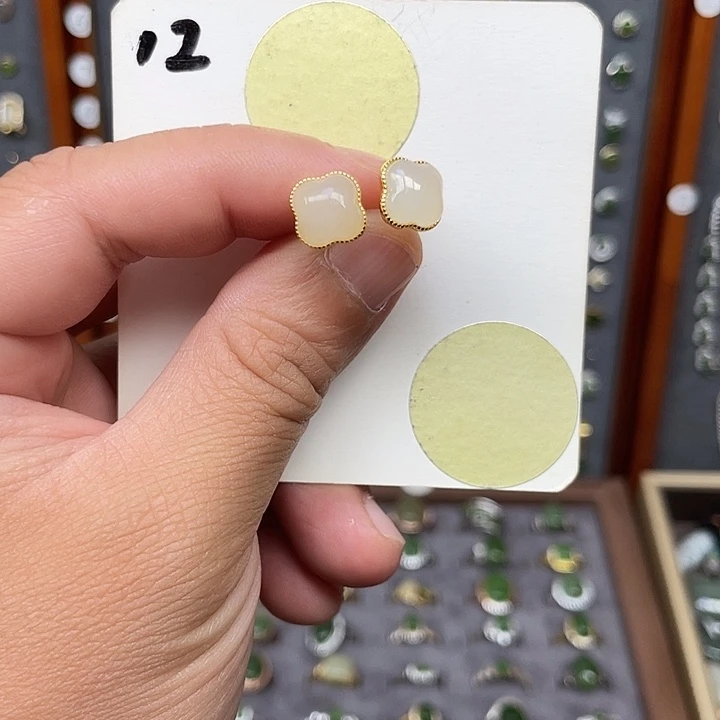 和田玉银S925镶嵌耳饰和田玉12